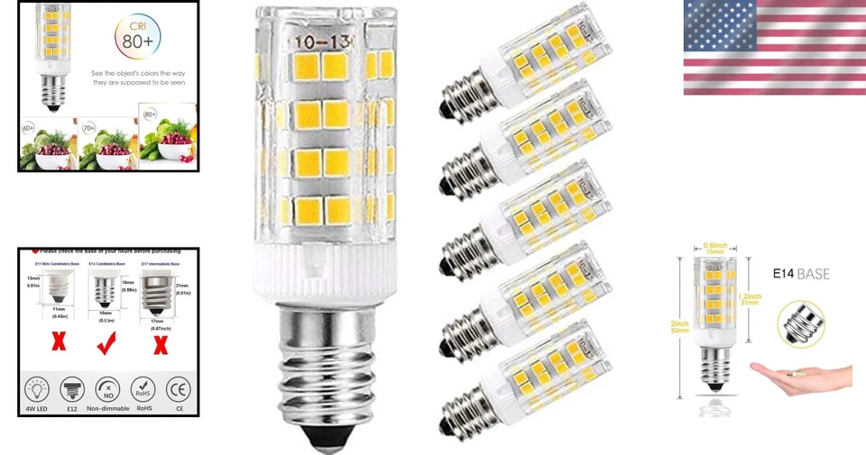 Energy Saving 5W LED Bulbs, Equivalent to 40W Incandescent, E14 Base - 5 Pack - Image 2 of 4
