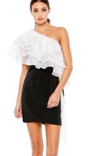 Mac Duggal Satin / Chiffon Short L33 Dress, Sz 2,New, Black/white
