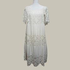 Italy Moda White Lace Tiered Boho Midi Dress Cotton Viscose Made in Italy NWT