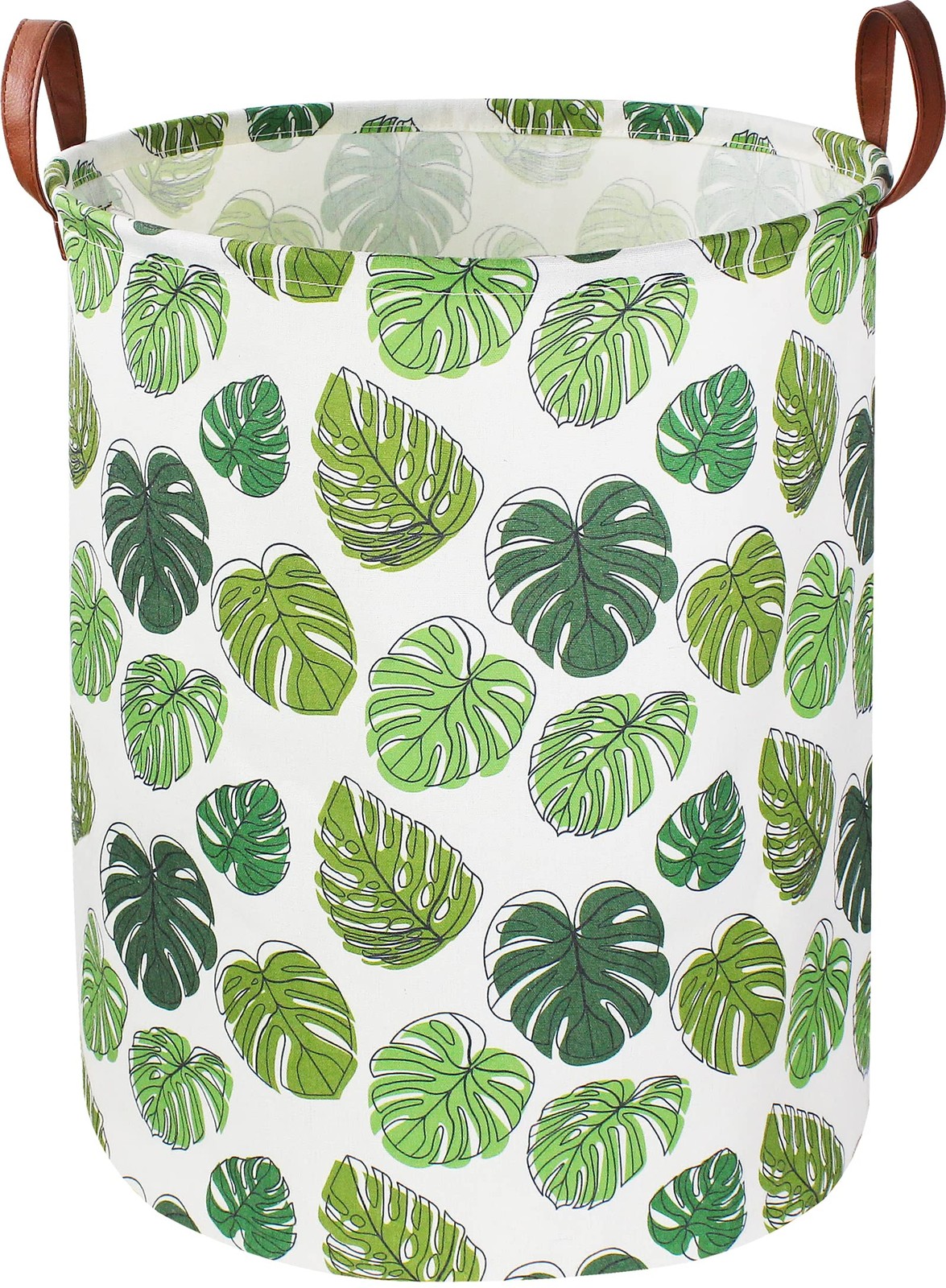Round Green Laundry Hamper, Jungle Themed Nursery Decor, Tropical Pattern Bas...