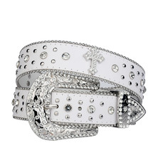 Punk Rhinestone White Belt   Y2K Western Jeans Fashion Accessory for Men  Women