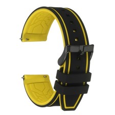 Silicone Watch Bands 22mm Soft Watch Bands with Frosted Buckle, Black Yellow