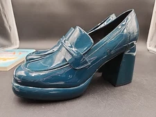 Womens 12- Nine West Teal Heeled Loafers 1202-21