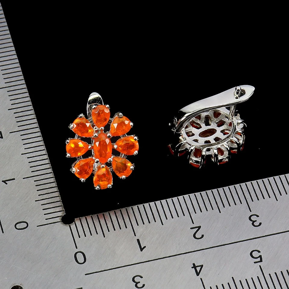 925 Orecchini Argento Sterling Ovale Arancione Opale 5x3mm Naturale Gemma - Immagine 3 di 4