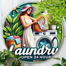 Vintage Laundry Room DecorativeTin Metal Signs Home D cor 8x12 Aluminum Round Pl