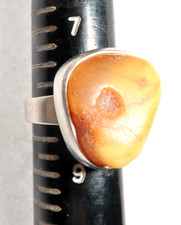 VINTAGE STERLING SILV. RAW BALTIC BUTTERSCOTCH EGG YOLK AMBER HUGE RING SIZE: 8