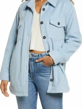 Thread & Supply Button Soft Fleece Sky Glacier Blue Longline Shirt Jacket NEW S
