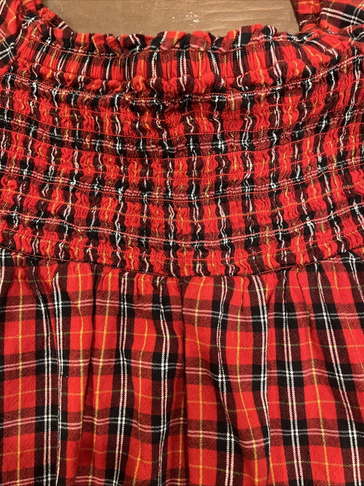 Vestido antiguo azul marino a cuadros rojo talla 6-7 para niña Foto 3 de 4