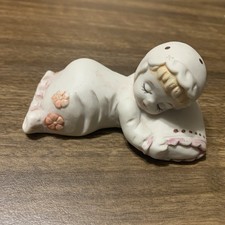 Toma Sleeping Baby Girl Pink on Pillow Vtg Figurine Hand Painted Porcelain B2