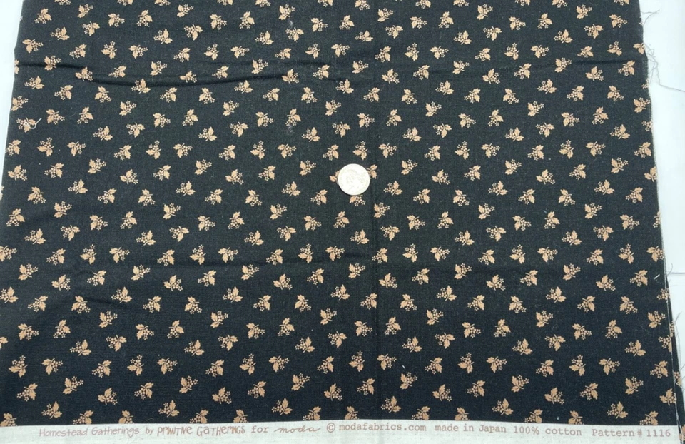 Moda Primitive Gatherings HOMESTEAD GATHERINGS Fabric 1 yd - Black w/Tan Floral - Image 2 of 2