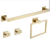 BWE 4-Piece Bath Hardware Set with towel Bar Brushed Gold