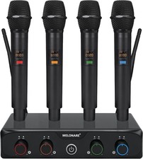 4-Channel Wireless Microphone System, UHF Compact Cordless Mic Set