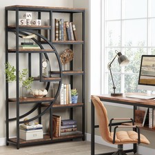 Industrial 5-Tier Etagere Bookcase Freestanding Tall Bookshelf w/ 9 Open Storage