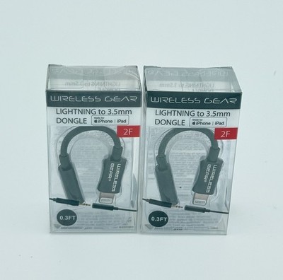 Wireless Gear 3.5mm 2F iPhone iPad Headphone Adapter Dongle QTY 2 - NEW
