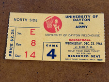 1964 Dayton Flyers Army Black Knights Basketball Ticket Henry Finkel 12/23