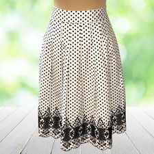 TALBOTS Pleated Midi Skirt Polka Dot Embroidered Scalloped Hem A Line Retro 12