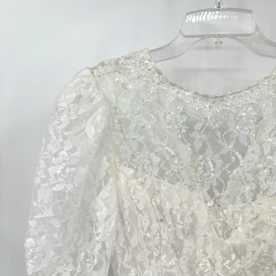 Vestido de novia vintage años 80 GUNNE SAX JESSICA MCCLINTOCK encaje blanco 7 8 Foto 4 de 4