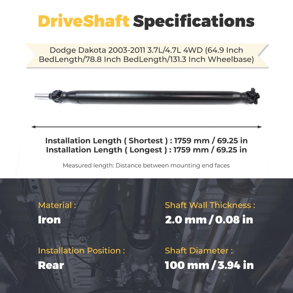 Rear Driveshaft Prop Shaft Assembly For Dodge Ram Dakota Mitsubishi Raider 4WD Foto 2 de 4