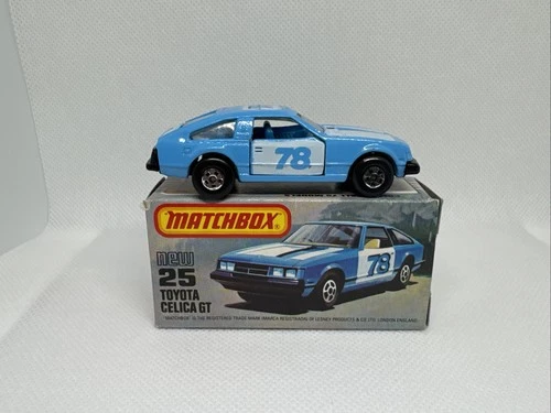 Matchbox No. 25 Toyota Celica GT Coupe Blue/White/Black #78 1:64 Scale w/Box MIB