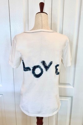 Women's Size M *Organic Pima Cotton* Tee Shirt, Denim Fringed LOVE by Soul Tree