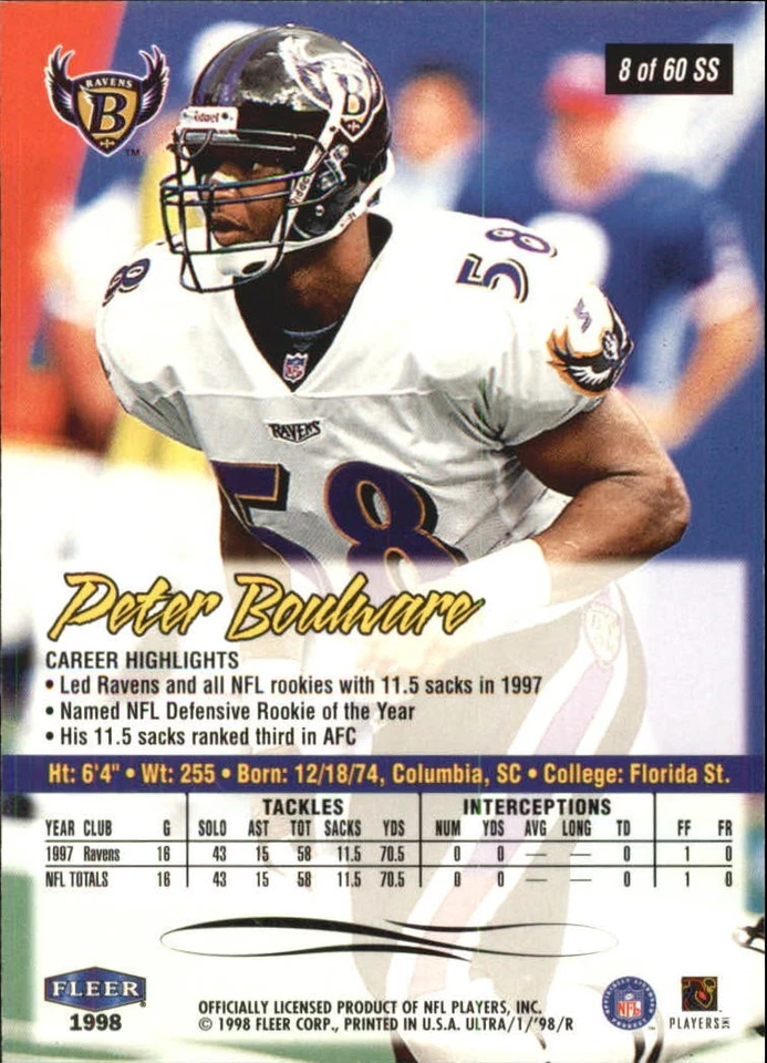 1998 Ultra Sensational Sixty #8 Peter Boulware - FB - Image 2 of 2