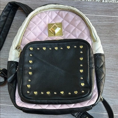 Betsey Johnson Pink and Black Heart Studded Backpack - Image 1 of 4