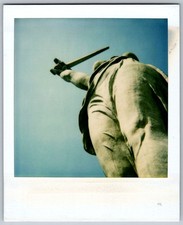 Vtg Polaroid Snapshot Photo Low Angle View Giant Motherland Statue Sword