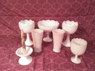 Lot of 7 Vintage milk glass items. Fruit dish / Gobletts / Vases / Candle Holder