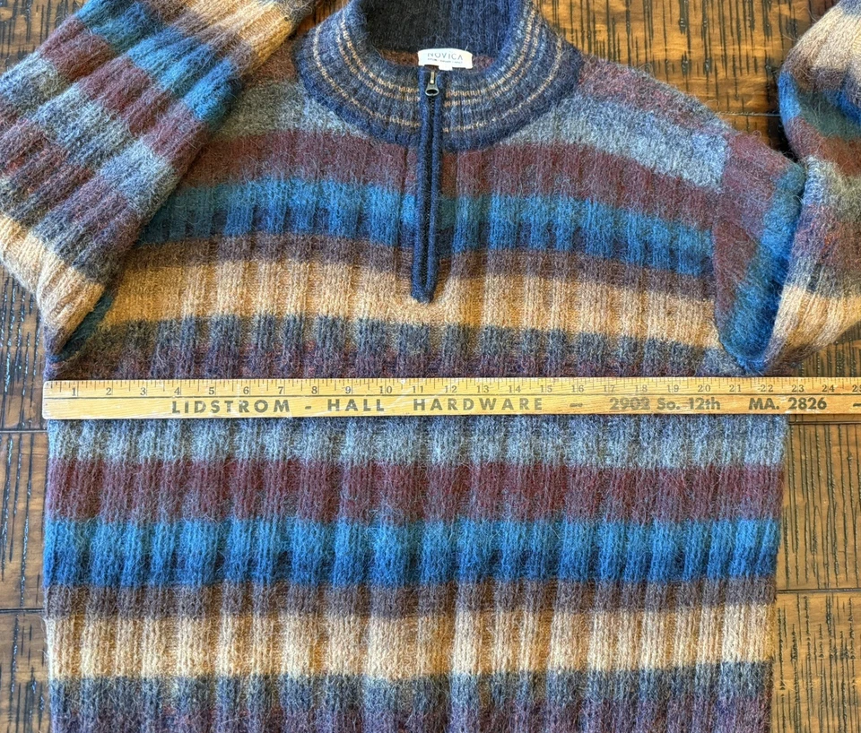 Suéter XL Novica Lana Alpaca Para Hombre Azul Gris 1/2 Cremallera Pullover Manga Larga Foto 4 de 4