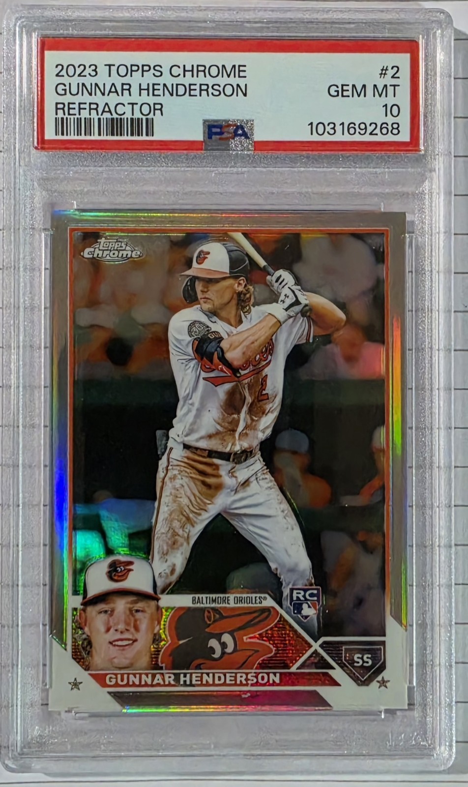 2023 Topps Chrome - Gunnar Henderson RC Refractor - PSA 10 Baltimore Orioles #2 view 1