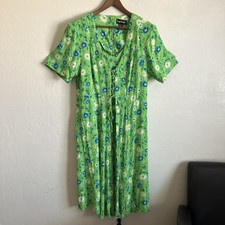 Vintage 90s Midi Dress Womens 18 Green Floral Short Sleeve 1990s Jamie Brooke