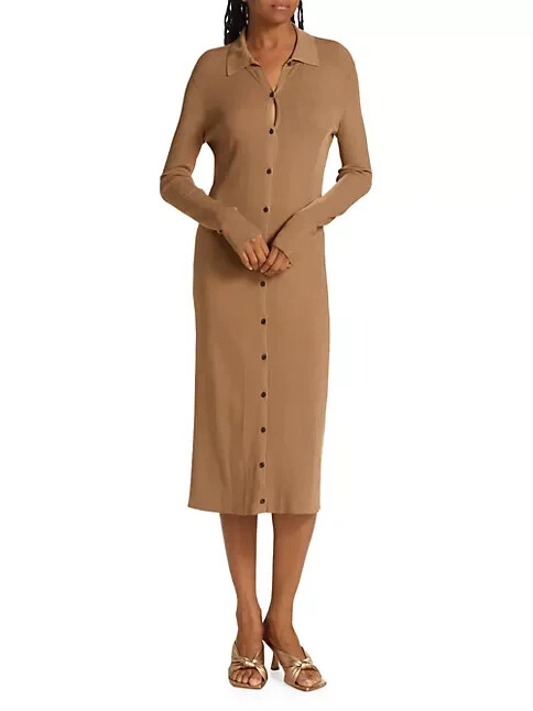 Rag & Bone Pacey Button Down Knit Dress Sz M khaki $425 *919