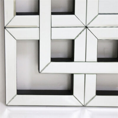 Geometric Decorative Wall Mirror Crystal Crush Diamond Wooden Back