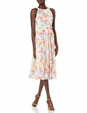 Tommy Hilfiger Womens White Floral Chiffon Midi Dress Belt Included NWT 10 $119
