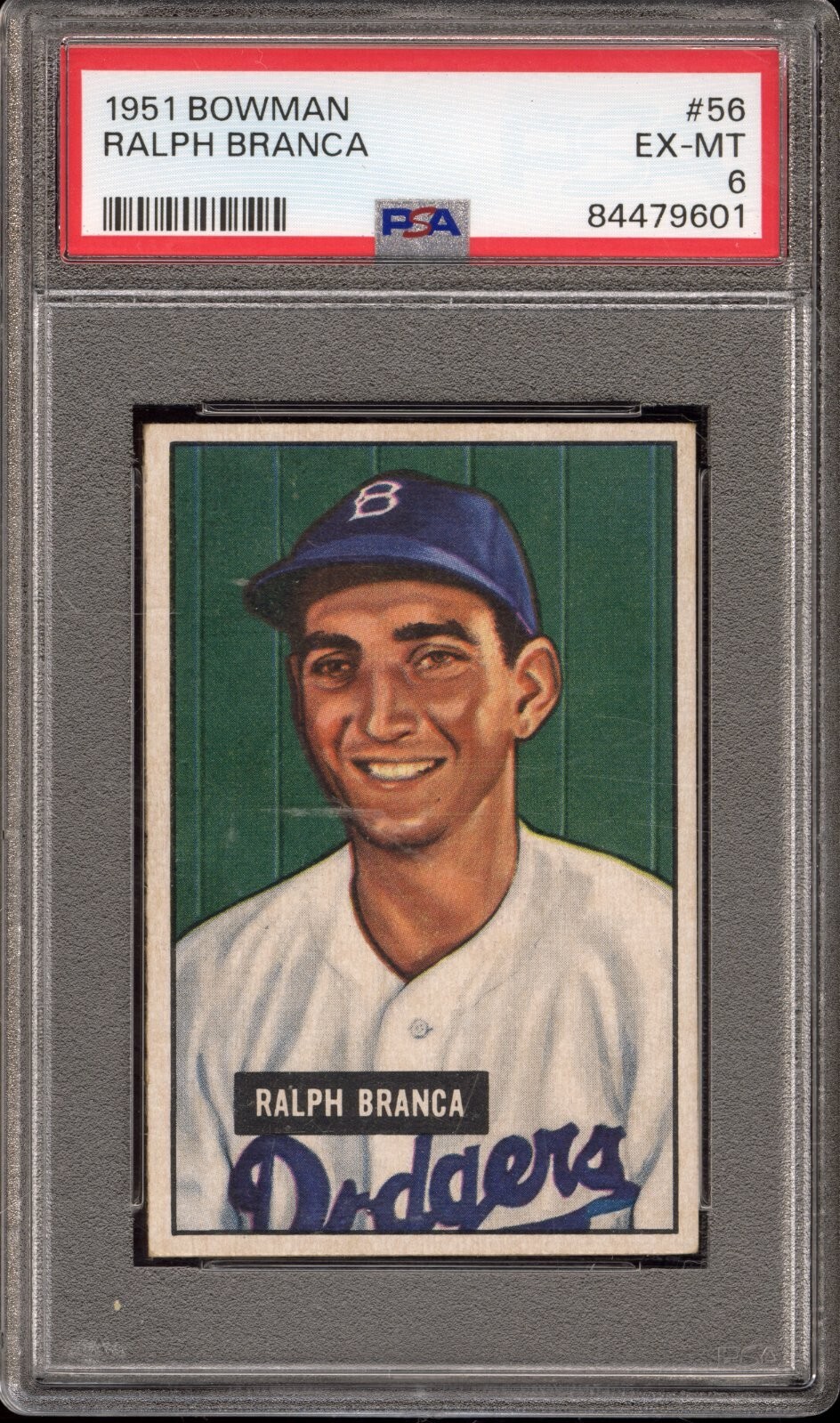 1951 Bowman #56 Ralph Branca - PSA EX-MT 6 - Brooklyn Dodgers - VSCARDS