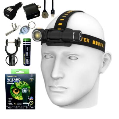 Armytek Wizard C2 Pro Nichia LED Flashlight w/ USB Wall & Car Adapter + keychain
