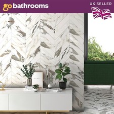 White Chevron Marble Wall Floor Matt Porcelain Tile | 80x400mm | Box Arizona