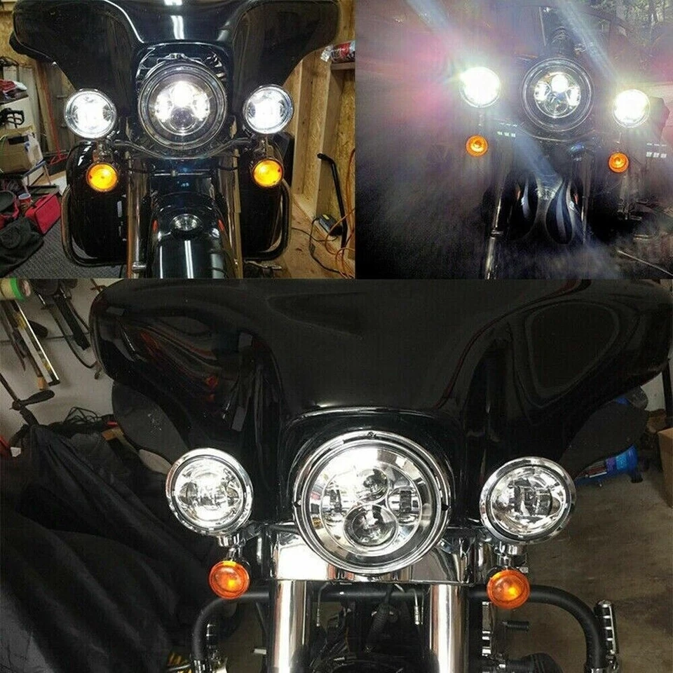 Faro proyector LED de 7 pulgadas alto/bajo + luces de paso de 4,5" para Harley Touring Foto 2 de 4