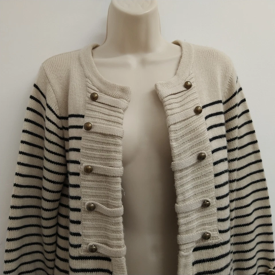 Cárdigan Suéter Debbie Morgan Mujer Mediano Beige Negro Chaqueta Preppy Damas Foto 3 de 4