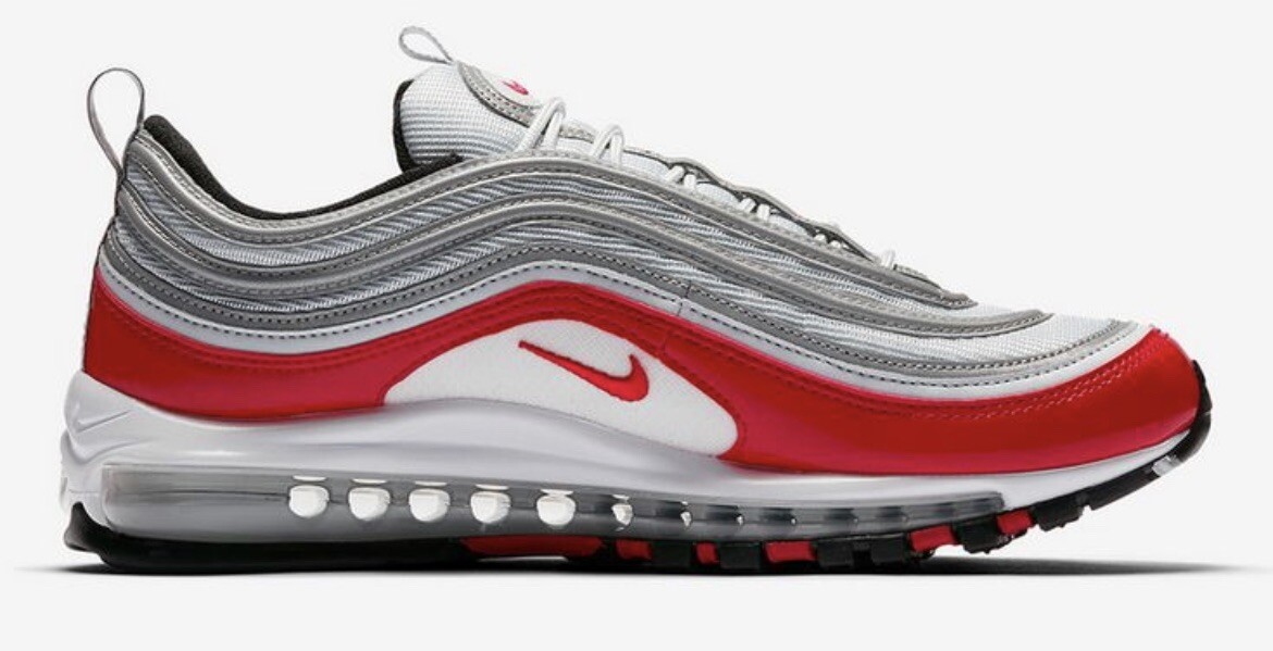 Nike Men's Air Max 97 Pure Platinum Red University 921826-009 Sz