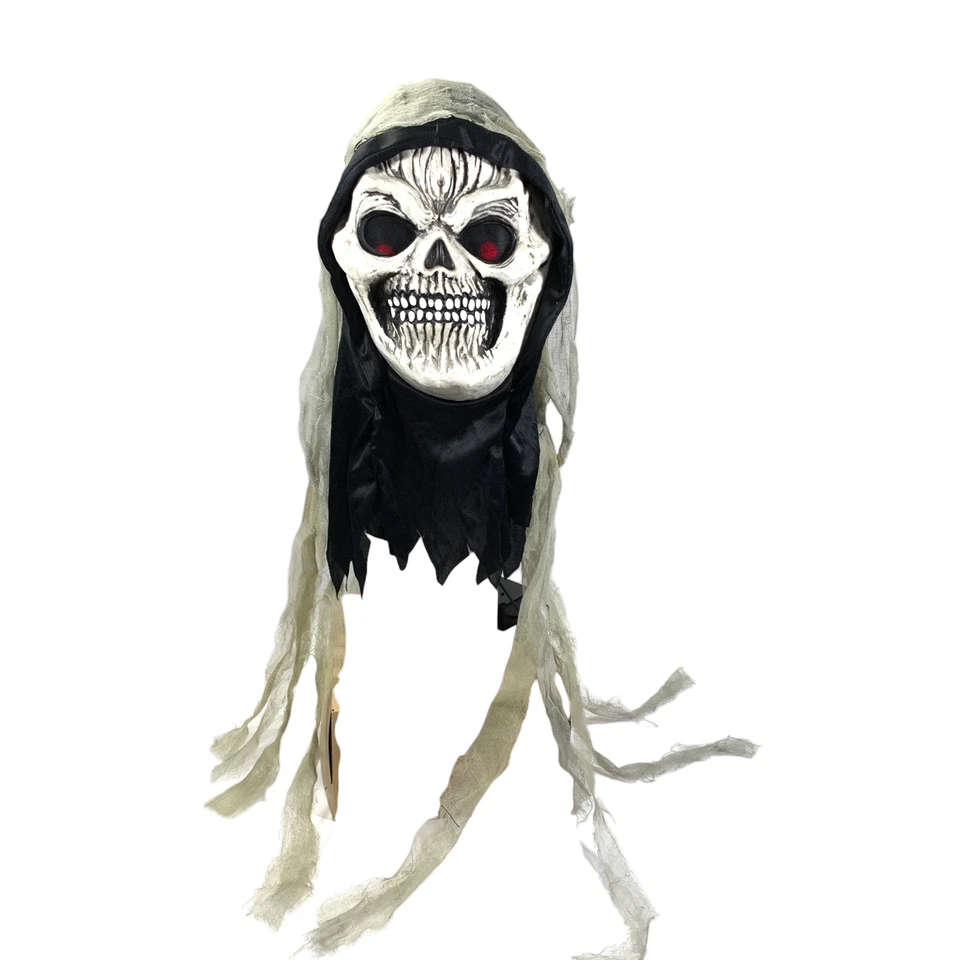 Skull Mask Hood Costume Light Up Eyes Fun World Skeleton Halloween Cosplay 8515 - Image 2 of 4