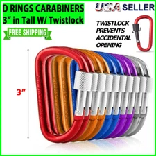 Carabiner Clip D Ring Set Aluminum Multicolor 3" In Twist Locking Key Hook Camp