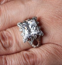 UNIQUE Large CUBIC ZIRCONIA set in .925 STERLING SILVER RING FAST SHIPPING