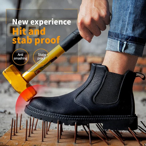 Women Men Leather Brown Safety Boots Work Shoes Steel Toe SlipOn Water Resistant - Bild 7 von 31