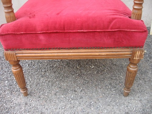 POLTRONA DECO' 1940 STOFFA ROSSA - NOCE MASSELLO PATINA NATURALE - POCO RESTAURO - Foto 6 di 10