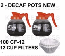 BUNN Coffee pots 2 decaf 12 cup 64oz glass 42401.0103 & 100 FREE CF12 FILTERS