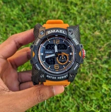 Smael Wrist Watch Orange Waterproof Shockproof Digital Analog G-Style Mens Watch