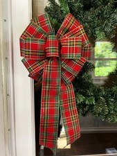 Handmade Large Christmas Tartan Plaid Bow for Wreath 10 x 16 in Holiday