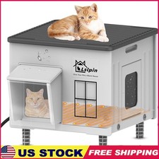 Heated Cat House Outdoor Weatherproof Insulated Elevated Shelter W/ Escape Door