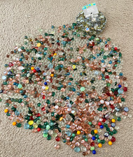 ABOUT 13 LBS OF VIBRANT FLAT BACK/ROUND GLASS GEMS  SMALL  REGULAR MARBLES
